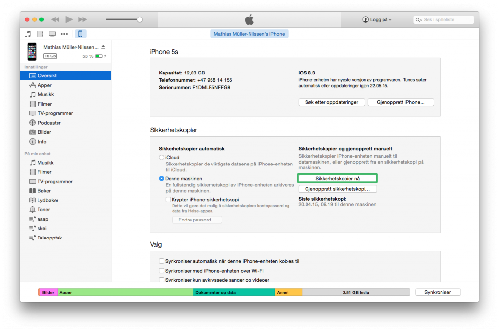 sikkerhetskopi iphone