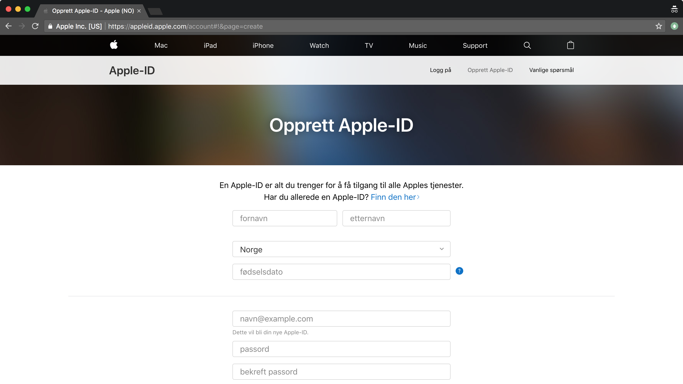 Opprett Apple-ID